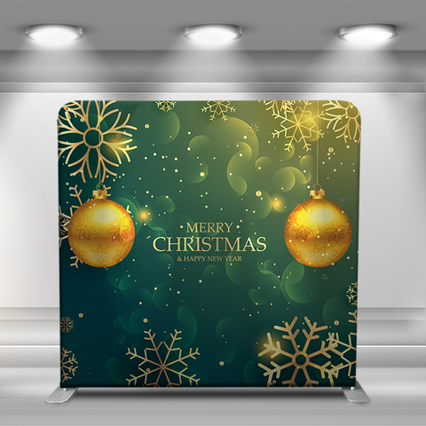 Christmas green background with golden decoration balls