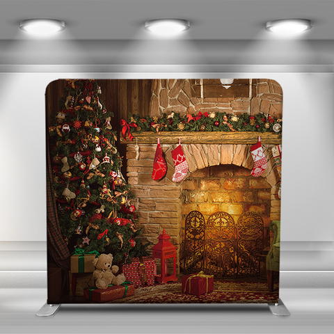 Christmas tree and fireplace