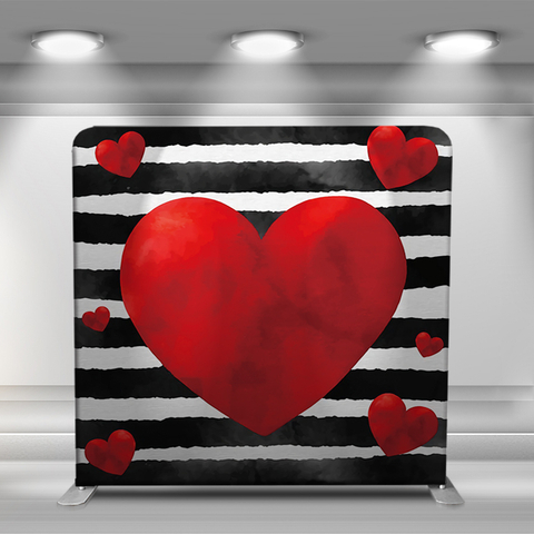 Black and white stripes and red love heart