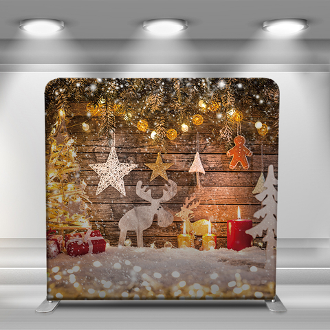 Christmas wooden wall background with lights