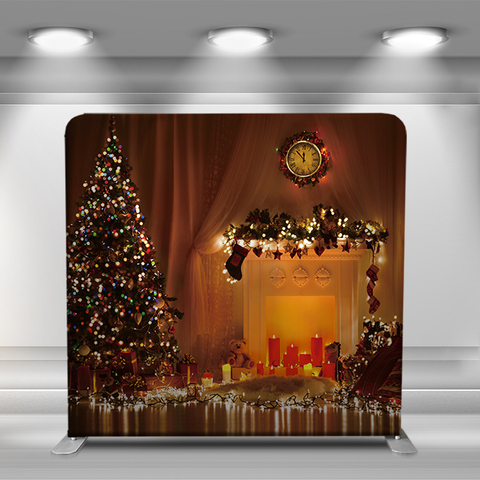 Christmas tree and fireplace with neon lights